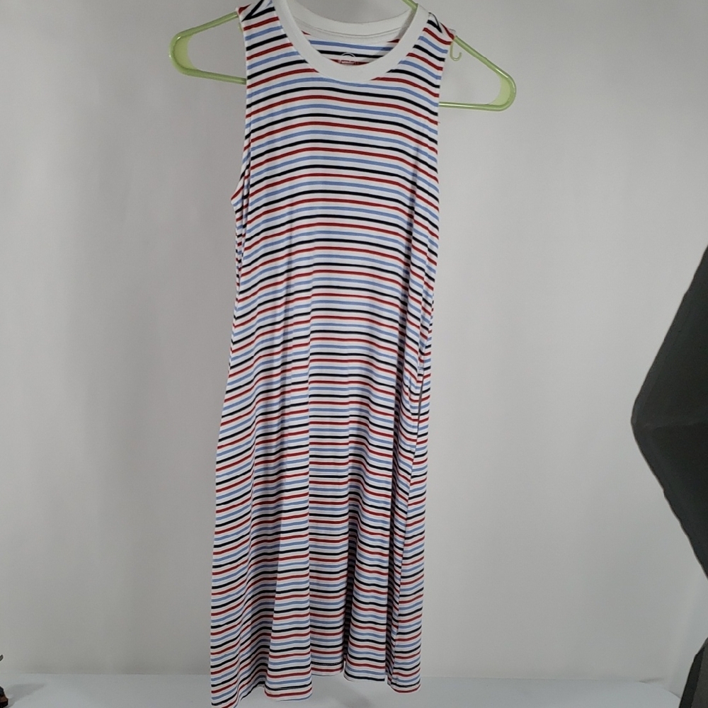 wonder nation Kids 10/12 White Dress with Red, Navy & Light Blue Stripes